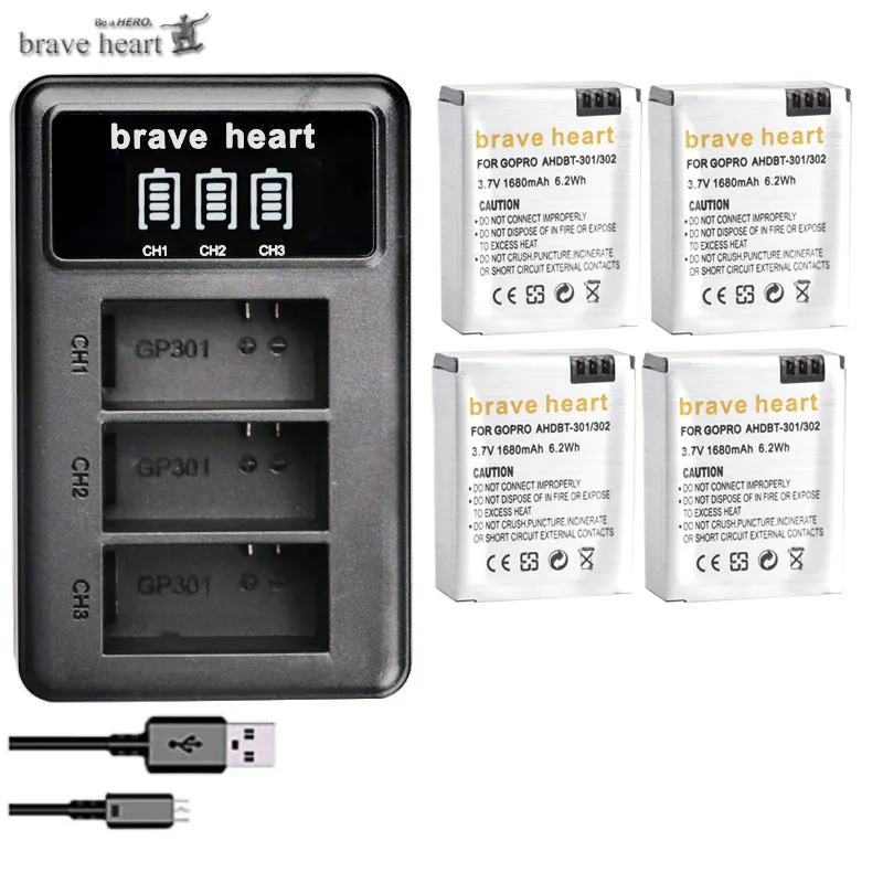Аккумулятор bateria hero 3 gopro hero3 с высокой емкостью+ TYPE-C Зарядное устройство USB+ чехол для аккумулятора для GoPro go pro hero 3 3+ аксессуары для камеры - Цвет: charger and 4battery