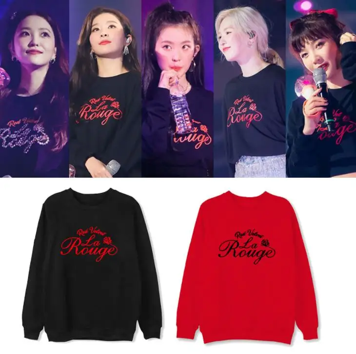 Новое поступление kpop красный бархат la rouge концертный же Роза Печать О образным вырезом толстовка унисекс флис/тонкий пуловер свободные толстовки