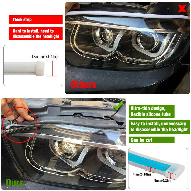 Car Turn Signal Strip Auto Set Flexible Remote Slim Sequential Daytime