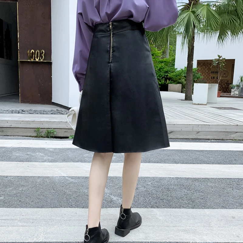 Falda negra de cuero Midi para mujer, Otoño Invierno, pasarela, moda  coreana 2020, falda de PU, cintura alta, faldas de fiesta informales para  oficina para mujer - AliExpress
