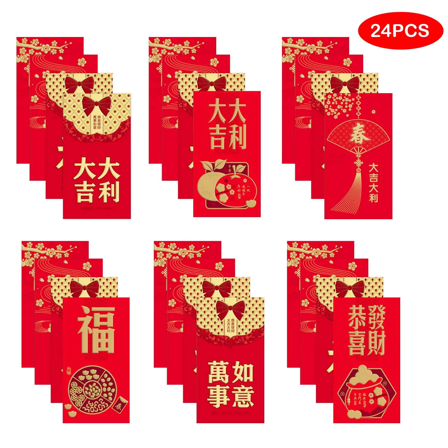 Style B Besegad 24 шт китайские красные конверты год крысы Hong Bao фестиваль конверт для денег на Лунный год, праздник весны - Цвет: Style B
