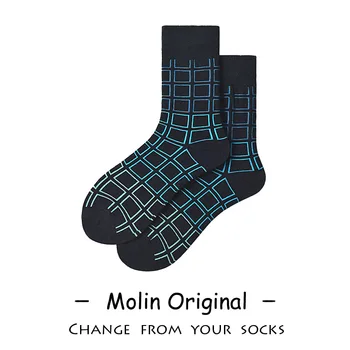

Sock Mens Men's Grid Sock for Man Socks High Quality Print Sox Cotton Autumn Winter Trendy Crew Adult Casual Blue Calcetines