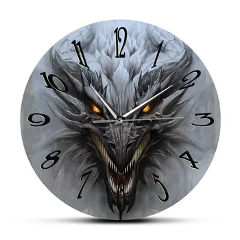 

Dragon Wall Art Fantasy Scenery Modern Wall Clock Mythology Monster Dragon Head Silent Clock Wall Watch Home Art Interior Decor