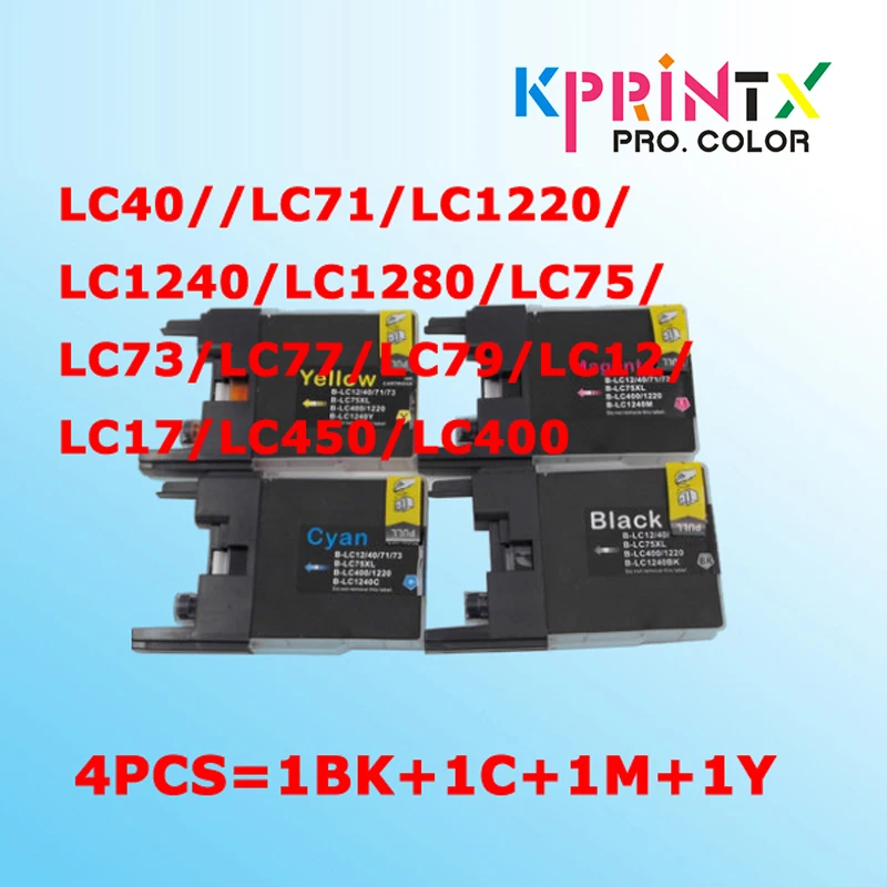 4 шт. LC71 LC40 LC1220 LC1240/LC1280/LC75/LC73/LC77/LC79/LC12/LC17/LC450/LC400 чернильный картридж для