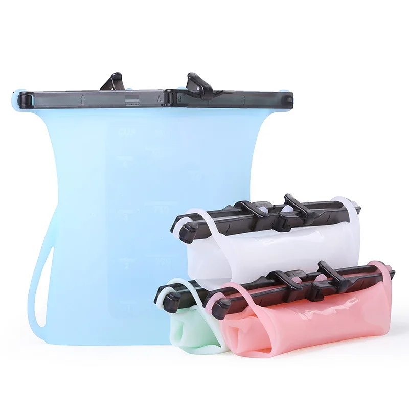 

1L Leakproof Fresh Bag Silicone plastic bag Food Storage Containers Reusable Stand Up Zips Bag Fruit Vegetable Kitchenware