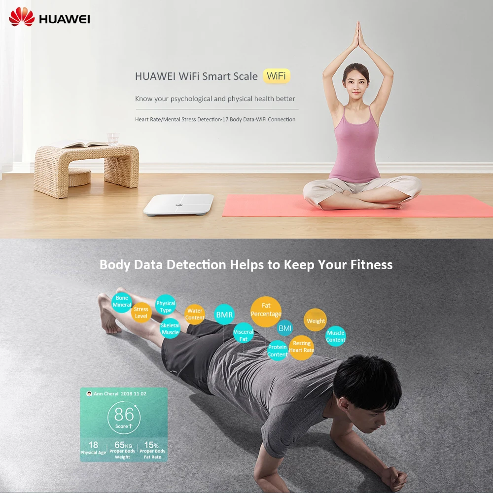 HUAWEI Смарт Wi-Fi весы цифровой смарт-анализатор тела монитор весы для людей с биоимпедансом BMI скорость жира тела