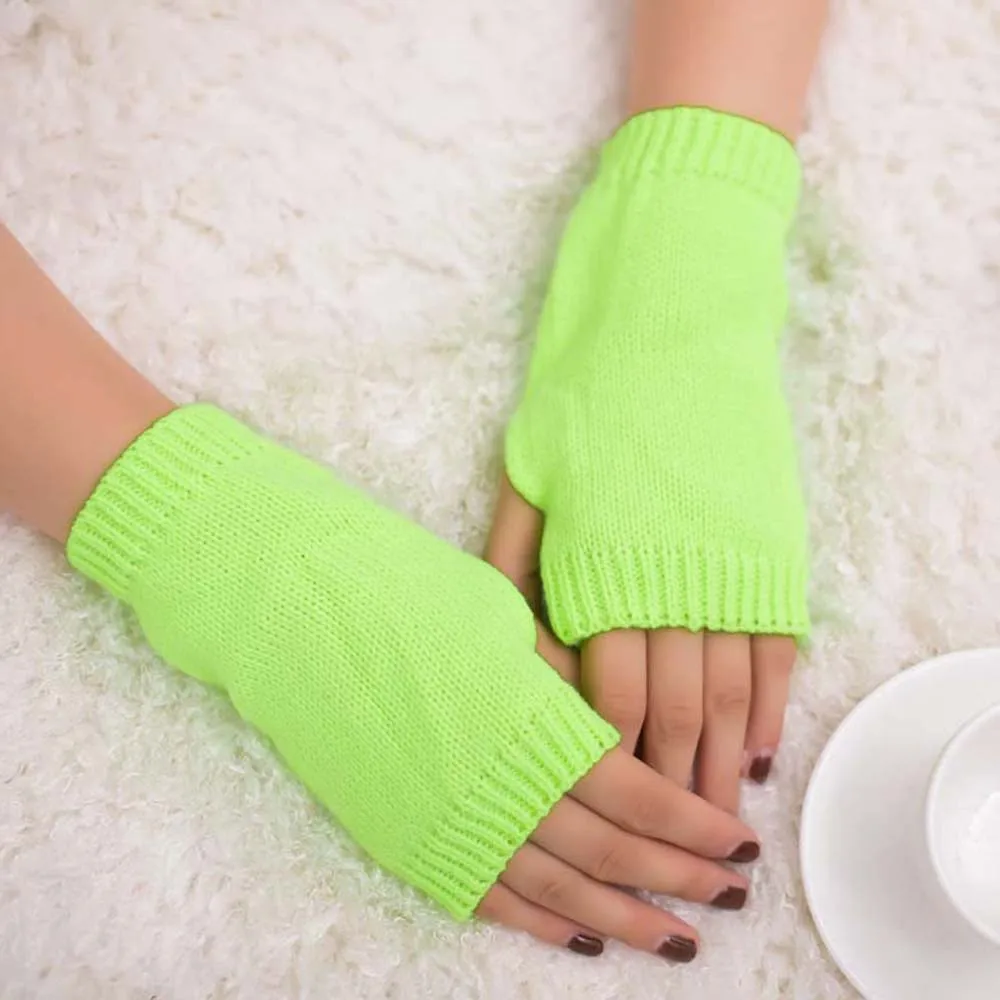 Для женщин трикотажный вязаный руки теплые, без пальцев Зимние перчатки мягкие теплые варежки