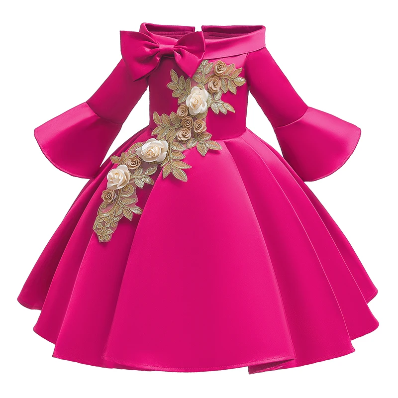 Рождественское платье в полоску с цветочным принтом для маленьких девочек; платья для свадебной вечеринки; платье в горошек для дня рождения для малышей; одежда для детей - Цвет: Rose