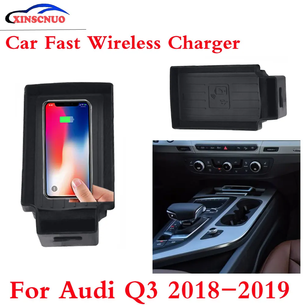 

10W QI Car wireless Charger Photo For Audi Q3 2018-2019 Fast Charging Case Plate Central Console Storage Box