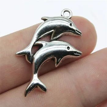

WYSIWYG 8pcs Charms Double Dolphin Show 32x22mm Antique Silver Color Pendants DIYCrafts Making Findings Handmade Jewelry