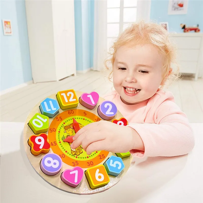 Развивающие деревянные формы цвет сортировки часы Обучающие цифры блоки детские деревянные цифровые часы#3S10