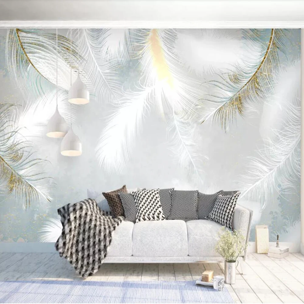 

Custom mural wallpaper 3D modern simple hand-painted watercolor feathers Nordic small fresh background wall decoration painting