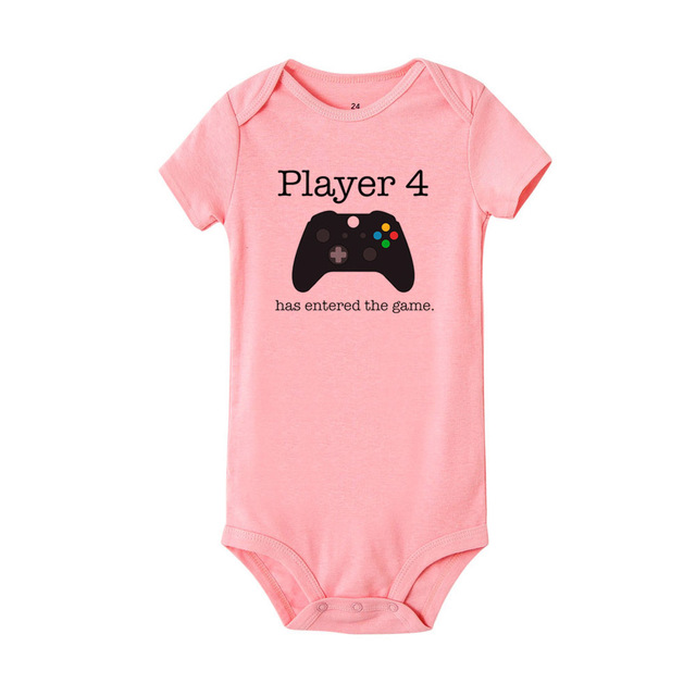 Newborn Baby Boy Girl Short Sleeve Letter Print Player 2/3/4 Has Entered The Game Romper Baby Clothes Hot Designs