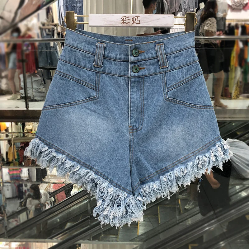 

Women's Shorts 2020 Summer New Slim Style High Waist Denim Shorts Lady All-match Raw Fringe Tassels Ultra-Short Hot Pants Jeans