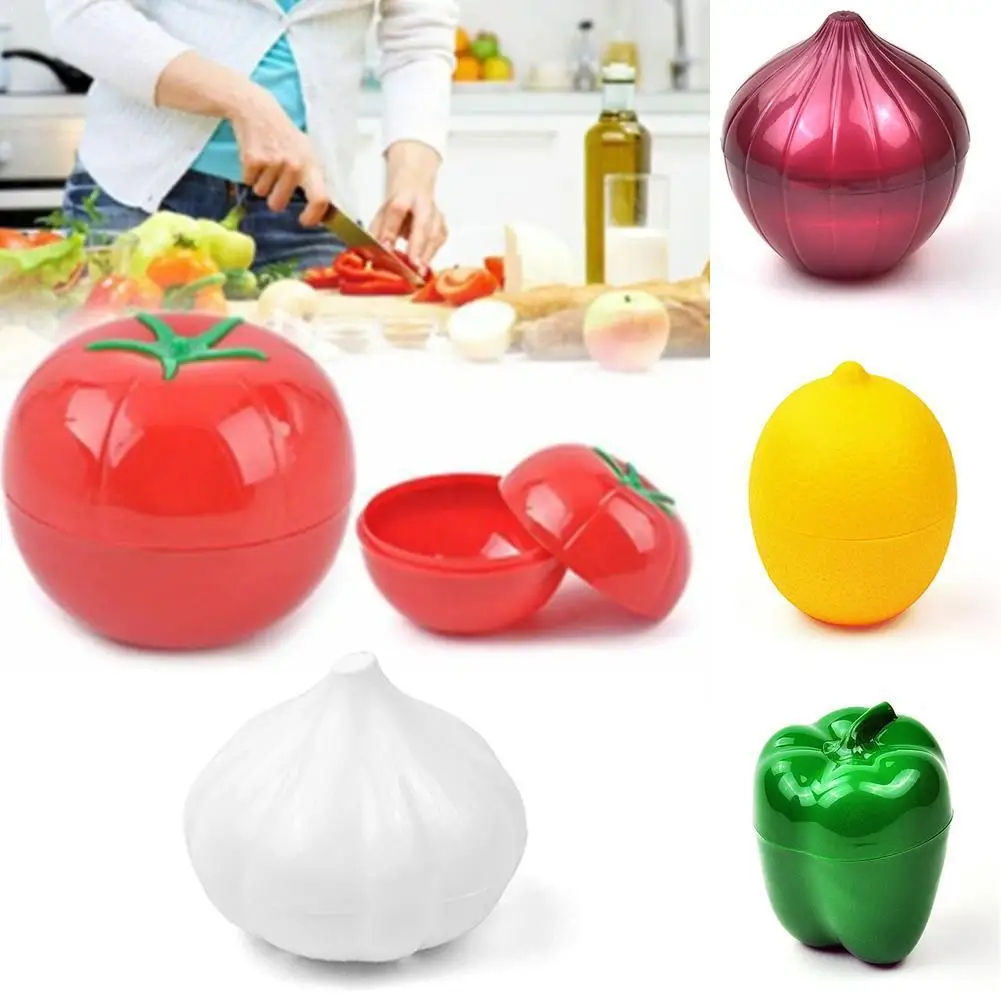 

5pc Plastic Vegetable Shape Food Storage Box Organizer Garlic Pepper Lemon Kitchen Onion Green Storage Tomatoes Accessories J4G1