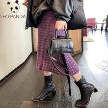 Юбка-карандаш с высокой талией, Осень-зима, Женская Элегантная трикотажная облегающая юбка, однотонная женская офисная одежда, юбки