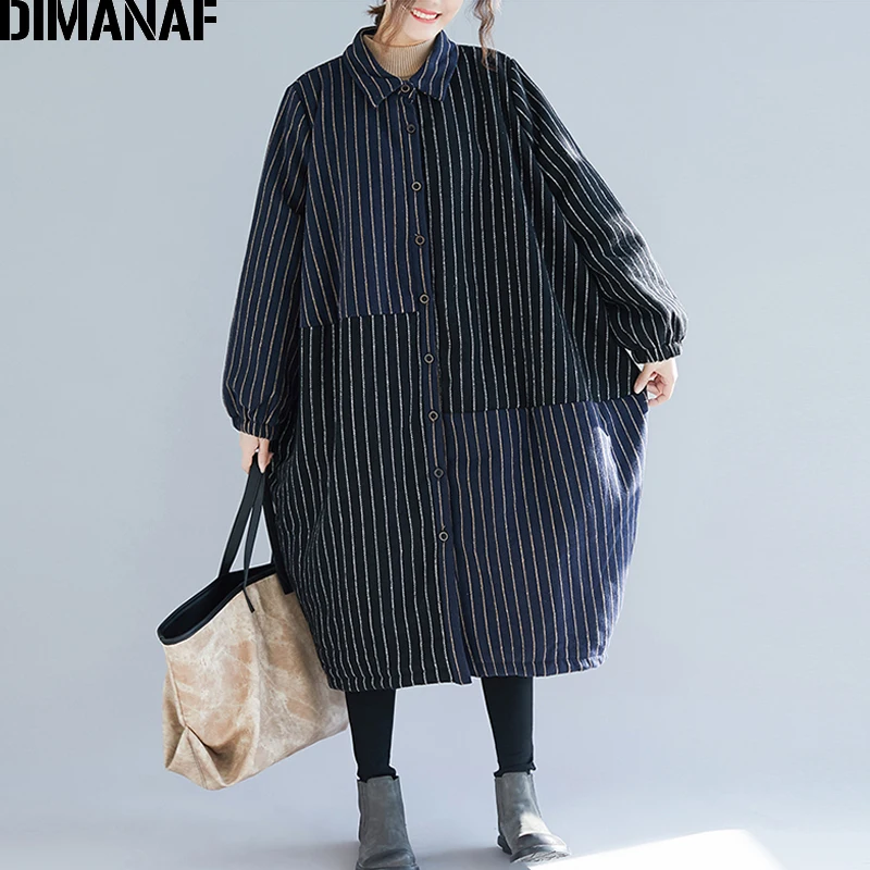 Yu9259A DIMANAF, Осень-зима, женские парки, пальто, хлопок, утолщенная, теплая, плюс размер, женская, винтажная, в полоску, свободная верхняя одежда, одежда - Цвет: Yu9259A