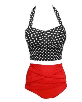 

Fashion Women High Waist Swims suit Halter Top Bathing Suits Retro Dot Push Up 2 Piece Set