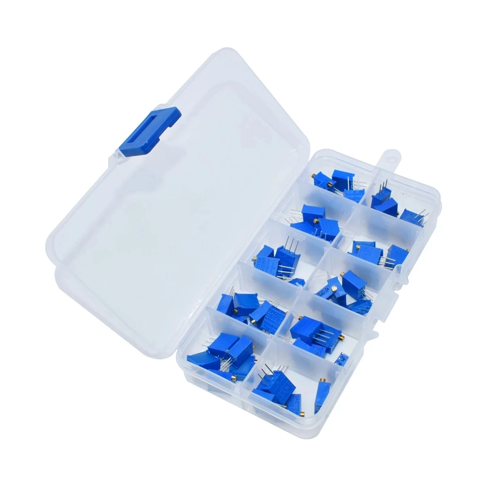 50Pcs 3296W Multiturn Trimmer Potentiometer Kit 3296 Variable Resistor 500R 1K 2K 5K 10K 20K 50K 100K adjustable resistor multiturn potentiometer potentiometer kit trimmer potentiometer