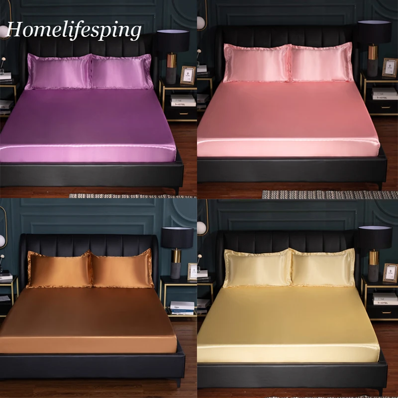 Rayon Fitted Sheet Solid Color Mod Bed Cover Soft For King/Queen Size 1.5/1.8M Home Silk Bedding Black Bedspread | Дом и сад