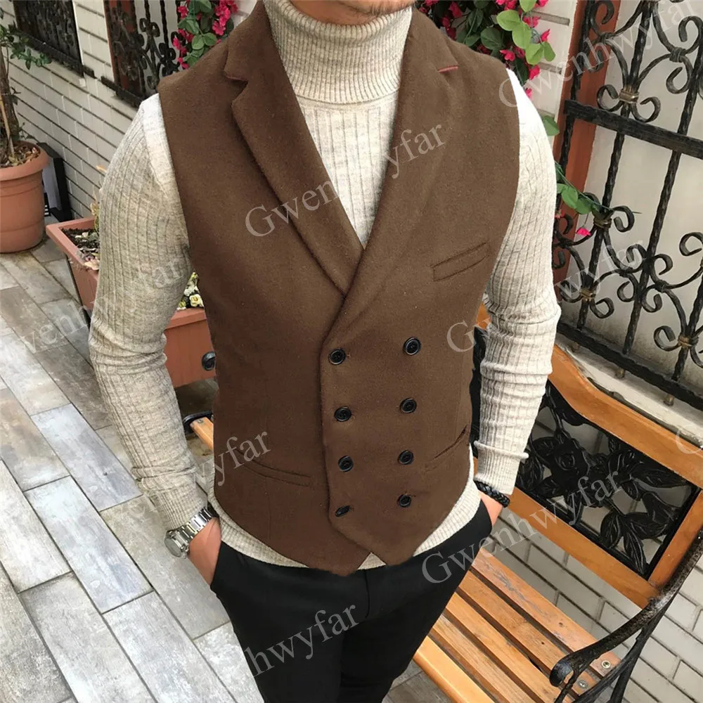 Men/'s Brown Striped Herringbone Wool Blend Formal Waistcoat Slim Fit Casual Vest