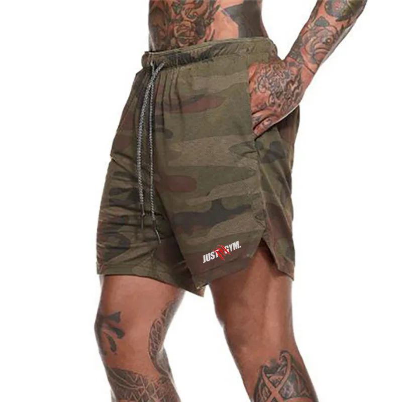 

Men's Camouflage 2 in 1 Joggers Gyms Shorts Men Sportswear Fitness Shorts Quick Dry Exercise Shorts Built-in Security Pocket