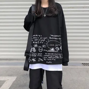 

2 colors 2020 korean korean chic style cartoon print long sleeve female sweatshirts womens streetwear clothes (X1261)