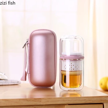 

Portable Travel Tea Set Double-layer Glass Anti-scalding Cup Kung Fu Tea Set Filter Flower Tea Teaware Sets Kitchen Dining & Bar