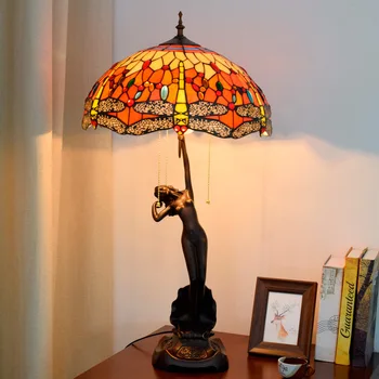 

40cm red celebration Tiffany colored glass living room dining room bedroom table lamp American Dragonfly art gift lamp