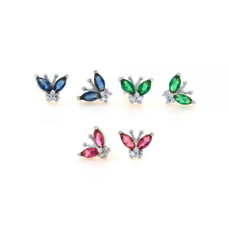 CANNER Real 925 Sterling Silver Stud Earrings For Women Colorful Diamond Zircon Butterfly Piercing Earring Jewelry Pendientes