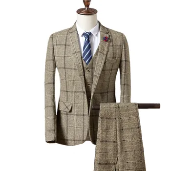 

Blazers Pants Vest Sets / 2019 fashion men's casual boutique business plaid suit jacket coat trousers waistcoat 3 pieces sets
