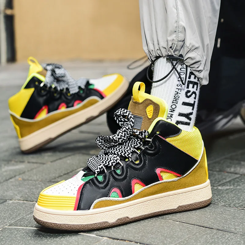 

Mixed Colors Mens Casual Sneakers Harajuku Style High Top Casual Shoes Men Platform Designer Trainers Top Quality Suede Sneakers