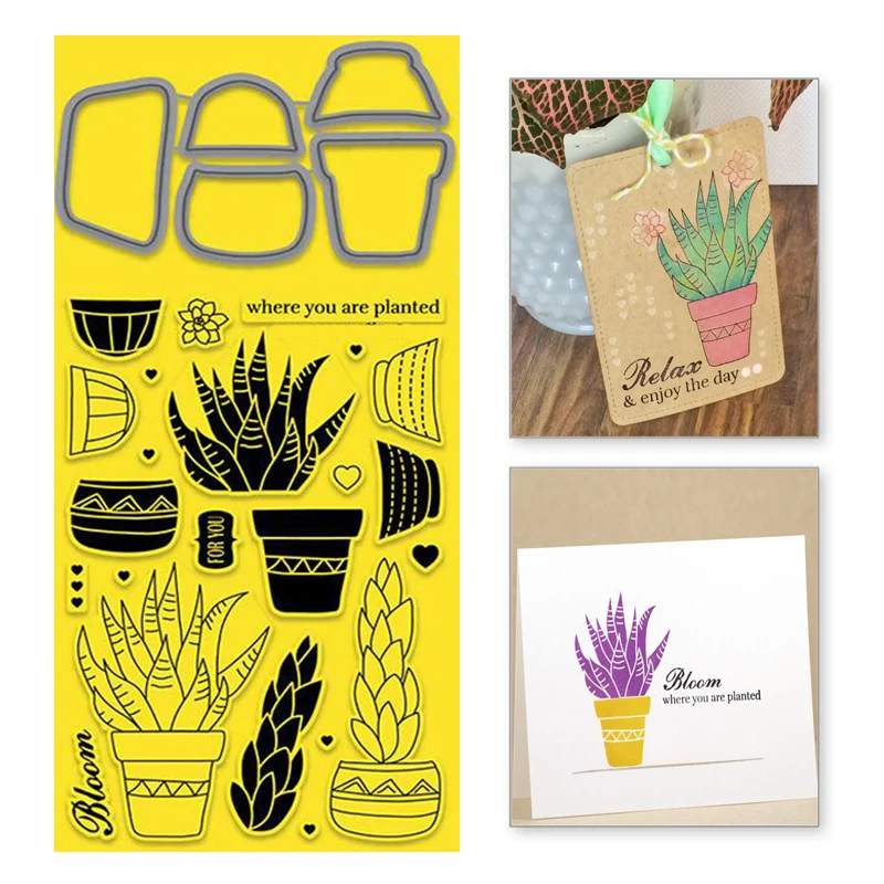 

YaMinSanNiO Plant Pot Metal Cutting Dies Aloe Stamps Scrapbooking for Making Cards Album Decorative Embossing DIY Crafts Stencil