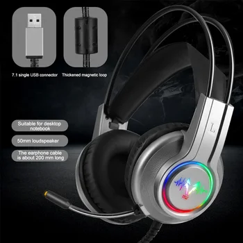 

ABS Portable Stereo USB Interface Built-in Mic LED RGB Light Noise Canceling Gaming Headset For Laptop Surround Sound Ergonomic