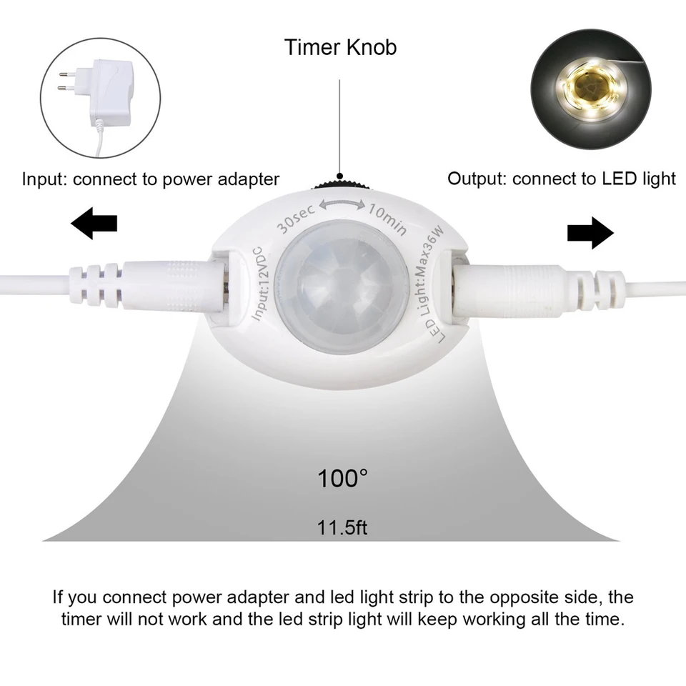Sensore Di Movimento PIR Per Luci LED - 5V/12V/24V, 3 Modalità Luce, Timer E Luminosità Regolabile, Max 72W - Foto 8