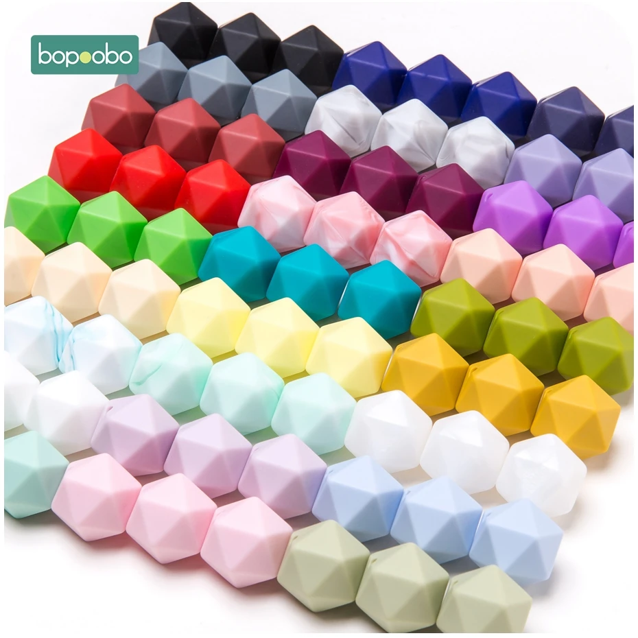 Bopoobo 10pcs 14mm Polygon Silicone Beads Baby Teether Eco-friendly BPA Free Baby Teething Pacifier Chain Beads Product
