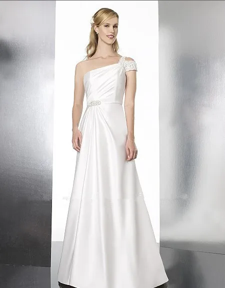 

free shipping 2016 new satin A-line features figure flattering detailing one shoulder beading train zipper closure wedding dress
