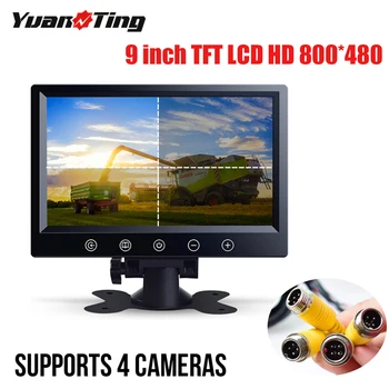 

YuanTing 9 inch HD Quad Split 4CH Car LCD Monitor for Bus Trailer Caravan Vehicle Backup Rear View Camera 4 Pin System 12V/24V