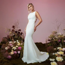 Scoop Mermaid Wedding Dresses 2022 Court Train Dress Strapless Applique Jersey Bridal Gowns Button Back свадебное платье