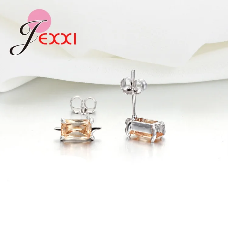 S925 Silber Einfache Quadratische Bling Große CZ Diamant Zirkon Stein Stud Ohrringe Modeschmuck Ohrringe für Frauen Mädchen Geschenke – Detail 7