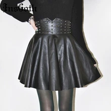 InsGoth мини-юбки из искусственной кожи, женская черная кожаная юбка в готическом стиле, панк, с заклепками, плиссированная, с высокой талией, тонкая короткая юбка размера плюс