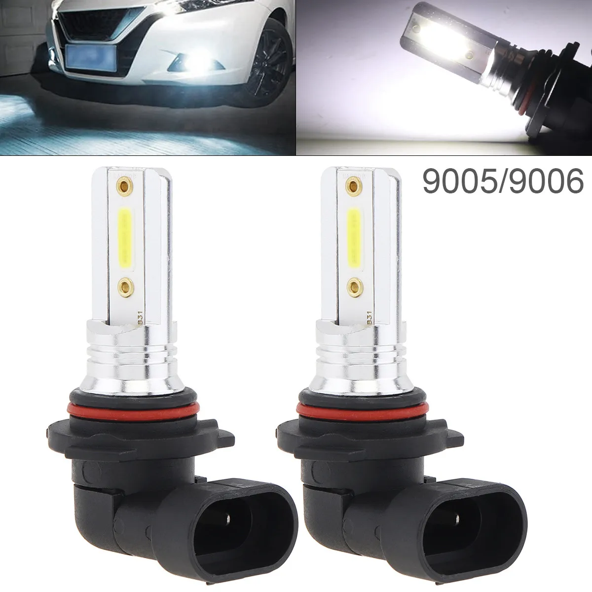 2 шт. 12V 9005 9006 COB SMD светодиодный Противотуманные фары Дневные Фары Светильник 1200LM