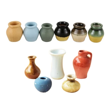 

1: 12 Dollhouse Miniature Toy Porcelain Decoration Vase Pot Set 11Pcs