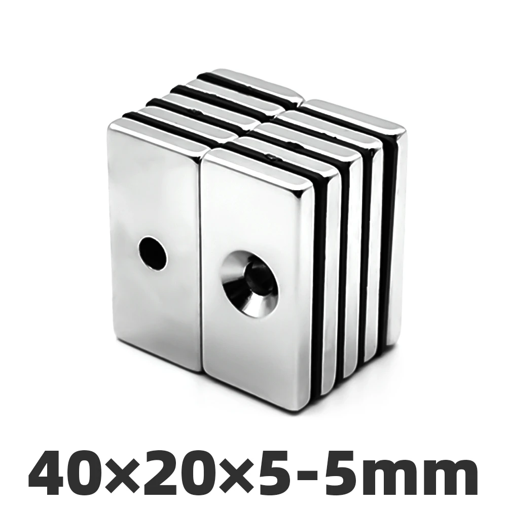 

20pcs 40 x 20 x 5mm Single Hole 5mm Countersunk Neodymium Magnet Rectangular Block Rare Earth Magnets Quader 40 * 20 * 5 - 5mm