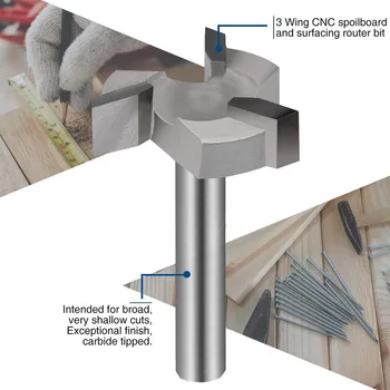 

CNC Spoilboard Surfacing Milling Cutter Router Bit 1/4 Inch Shank Carbide Tipped Woodworking Engraving Carving Cutting Tools