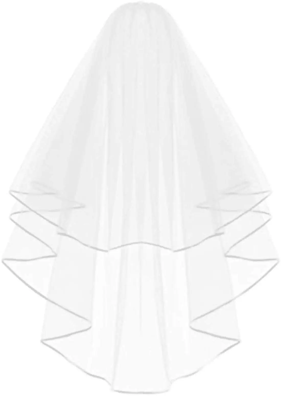 

White Double Ribbon Edge Center Cascade Bridal Wedding Veil with Metal Comb
