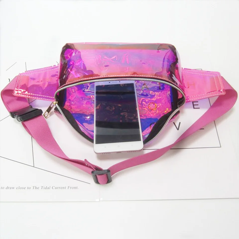 Неоновая зеленая поясная сумка винтажная женская розовая Лазерная модная сумка для девочек на молнии нагрудная сумка Прозрачная поясная сумка женский ремень сумочка