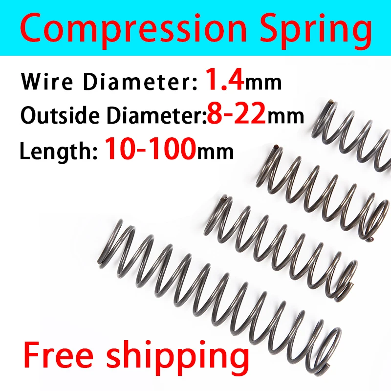 1.4mm WD 22mm OD Stainless Steel Compression Spring Compressed Pressure Springs 