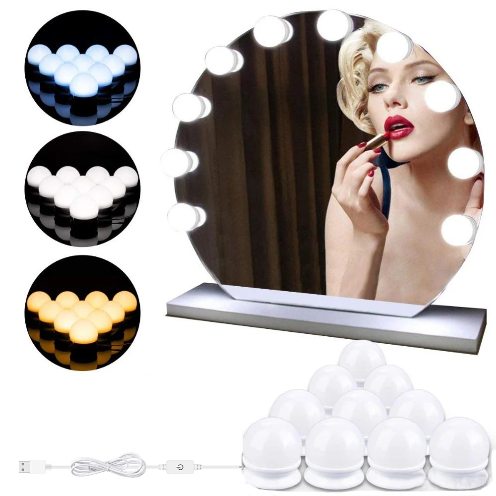 

Dimmable 3 colors LED Makeup Mirror Light Hollywood Vanity Lights Kit for Dressing Table Valentine's Day Gift Mirror Light
