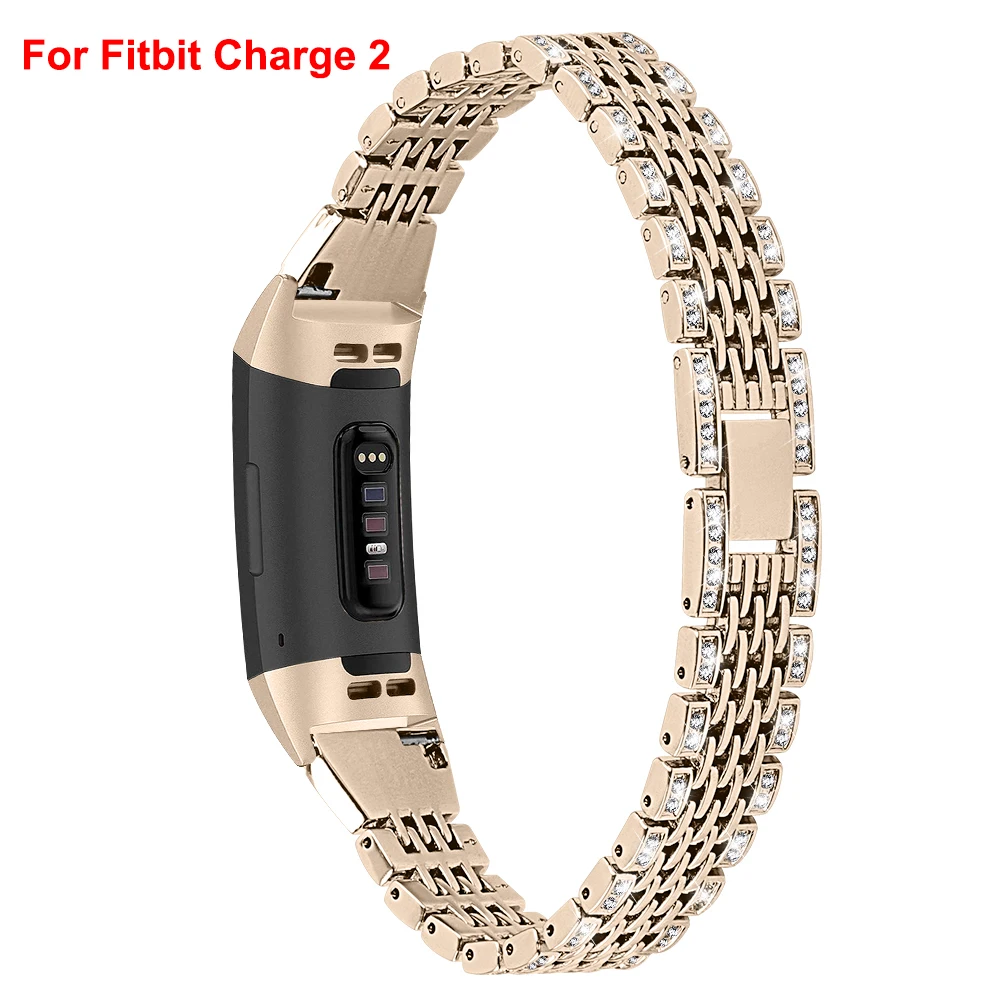 Металлический ремешок для Fitbit Charge 2 Charge 3 Band Diamond нержавеющая сталь Chained сменный Браслет ремешок для Fit bit Charge - Цвет: Gold-2